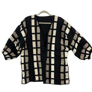 Yak Magik vintage Black Multi-color Colorblock Patchwork Weave ribbon jacket